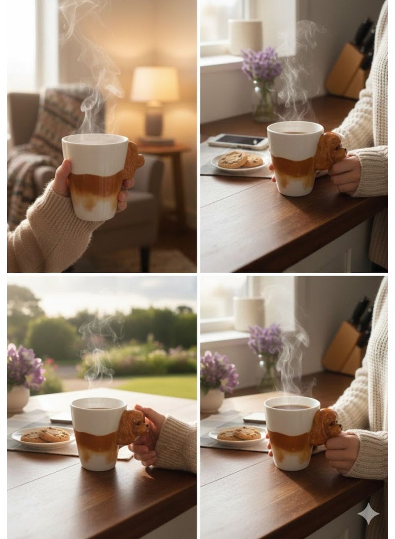 سولاري كوب سيراميك لطيف على شكل جرو، كوب قهوة ثلاثي الأبعاد على شكل رأس كلب، هدية لمحبي الحيوانات، كوب شاي بتصميم كلب مصنوع يدويًا، هدية فريدة لمالك الحيوان الأليف، ديكور مطبخ مضحك على شكل كلب (بودل) - Image 5